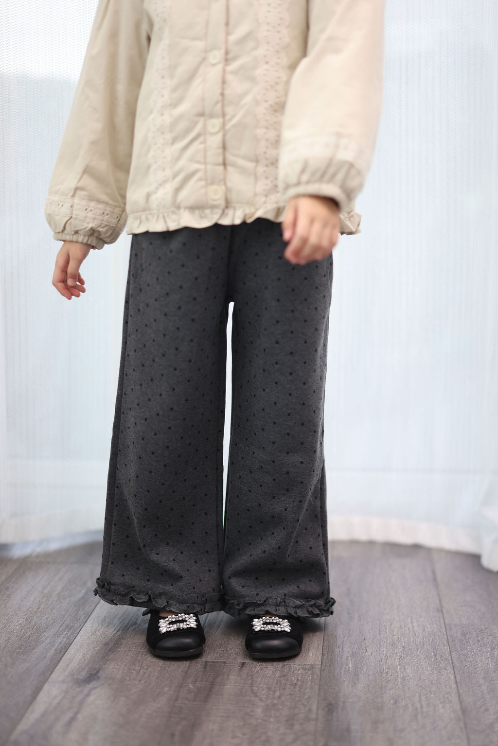 Charcoal Dotted Flare Pants