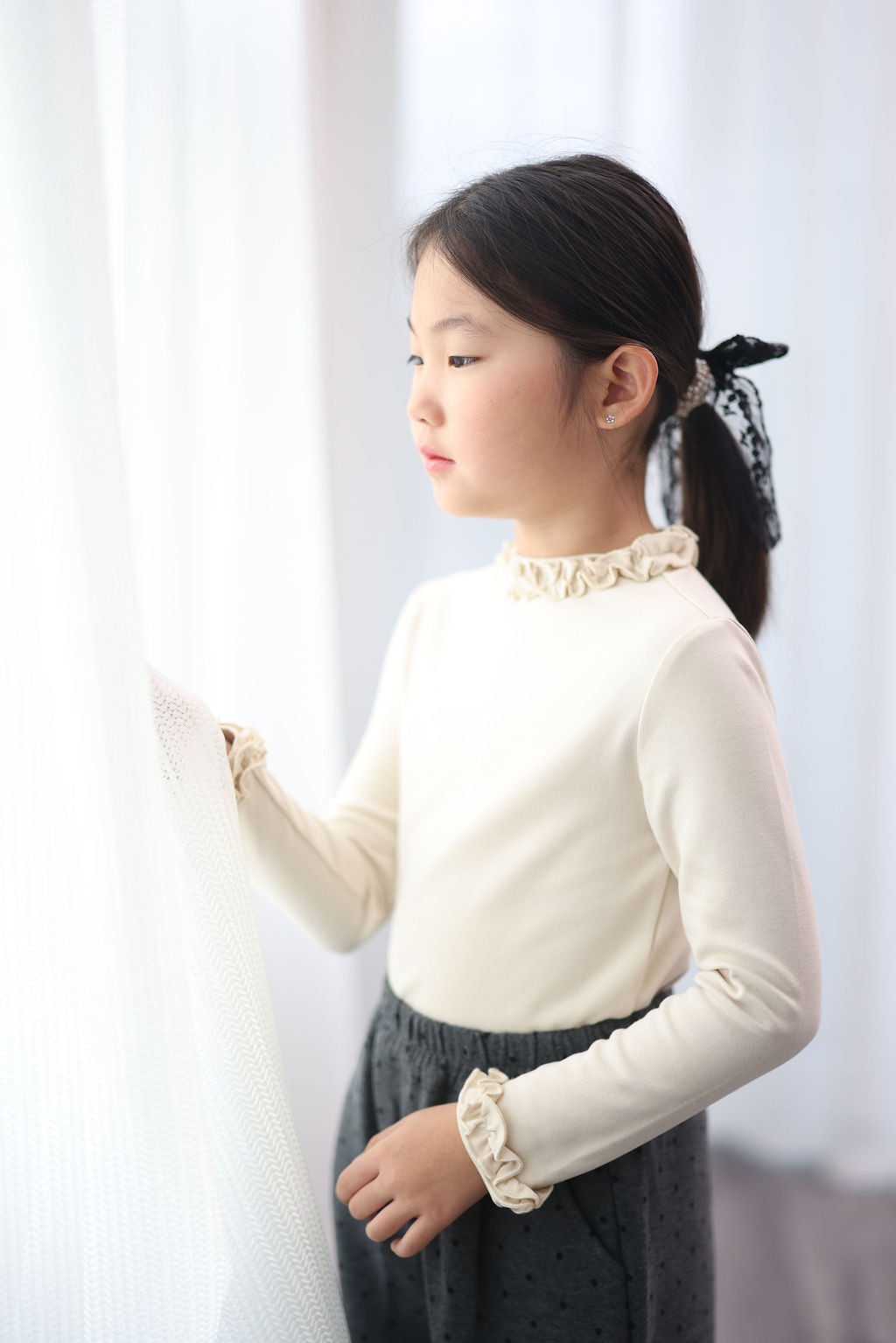 Olive Ruffle Neck Top