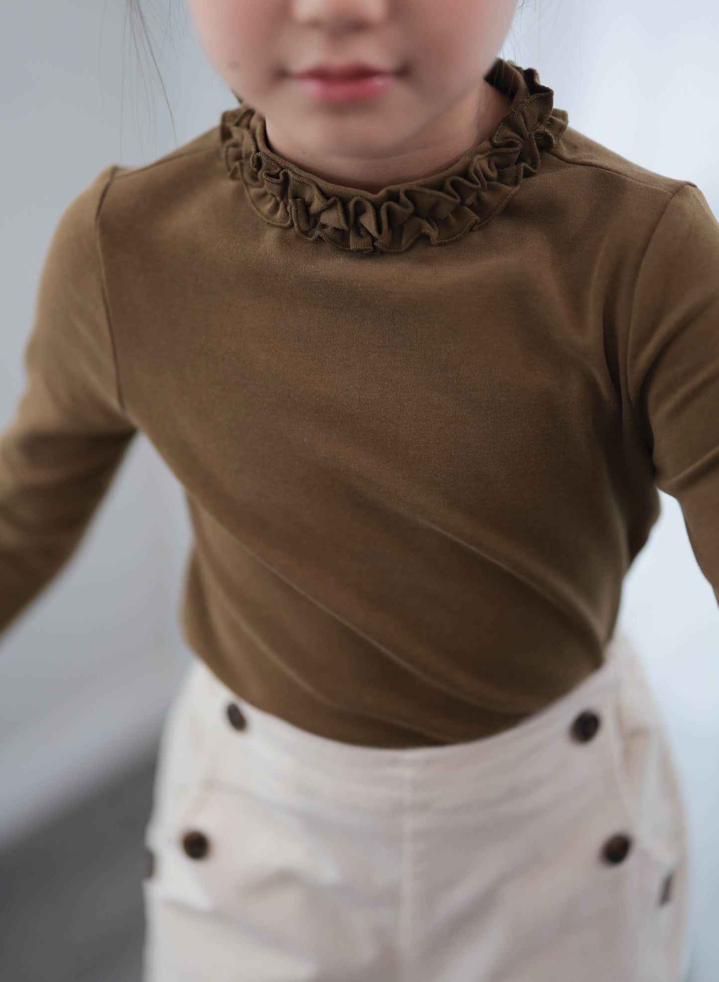 Olive Ruffle Neck Top