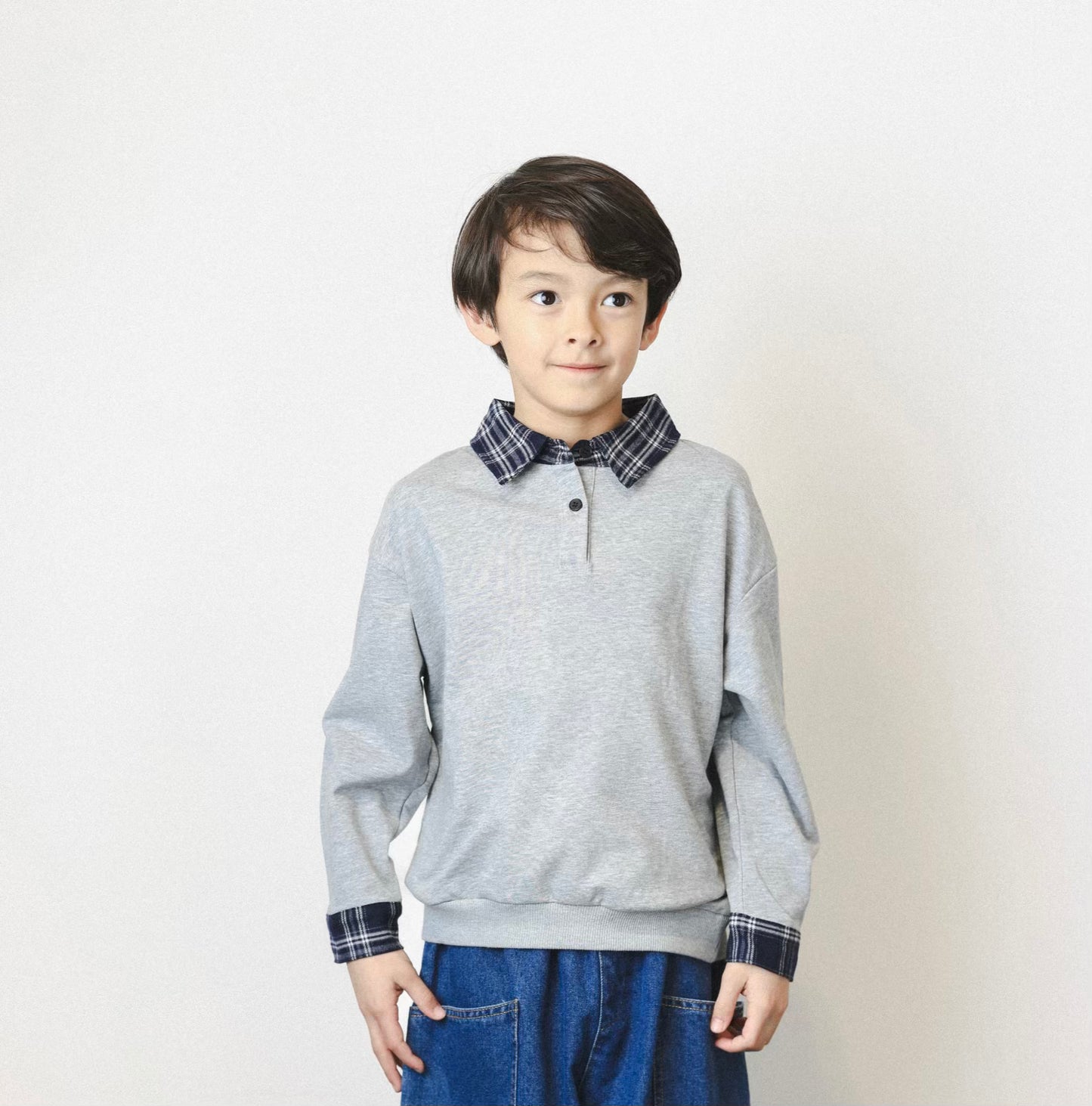 Gray Plaid Collar Sweatshirt