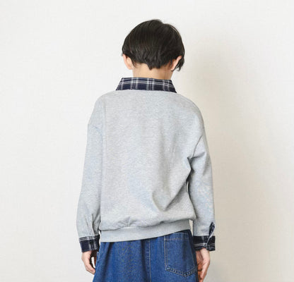 Gray Plaid Collar Sweatshirt