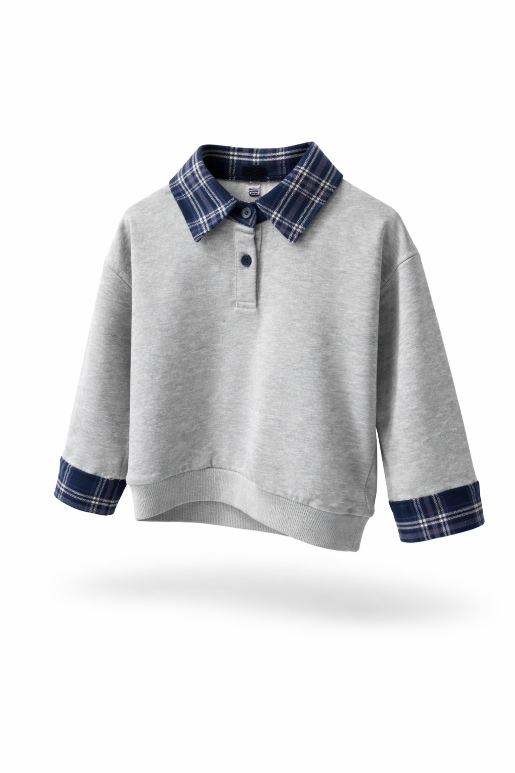 Gray Plaid Collar Sweatshirt